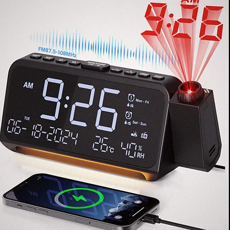 Mesqool Radiowecker mit Projektor, Digitaluhr, USB-Anschluss, 320 Drehwinkel