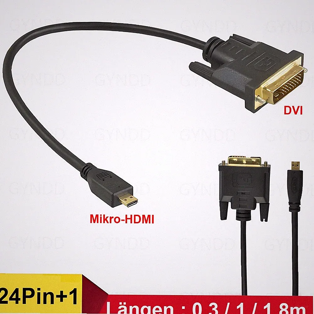 Mikro HDMI - DVI 24+1 Kabel High Speed 4K HD 1080p PC Monitor Beamer TV 0.3-1.8m