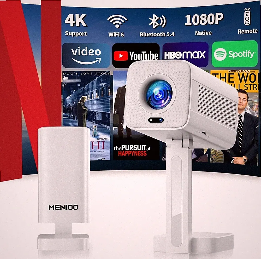Mini 4K Beamer WiFi 6 Bluetooth 5.4 Auto Fokus Keystone Smart TV Weiß