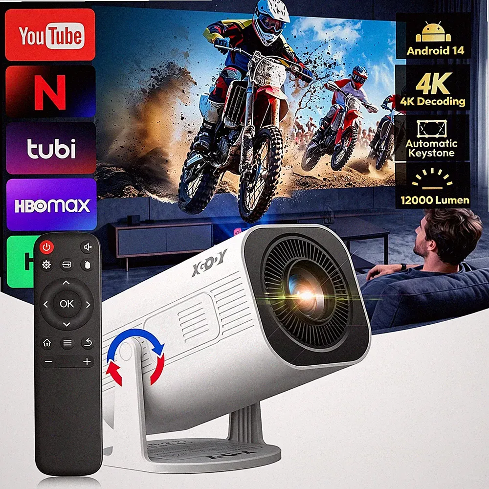 Mini 4K Projektor Beamer Tragbarer Android 14 Heimkino LED WIFI Bluetooth HDMI