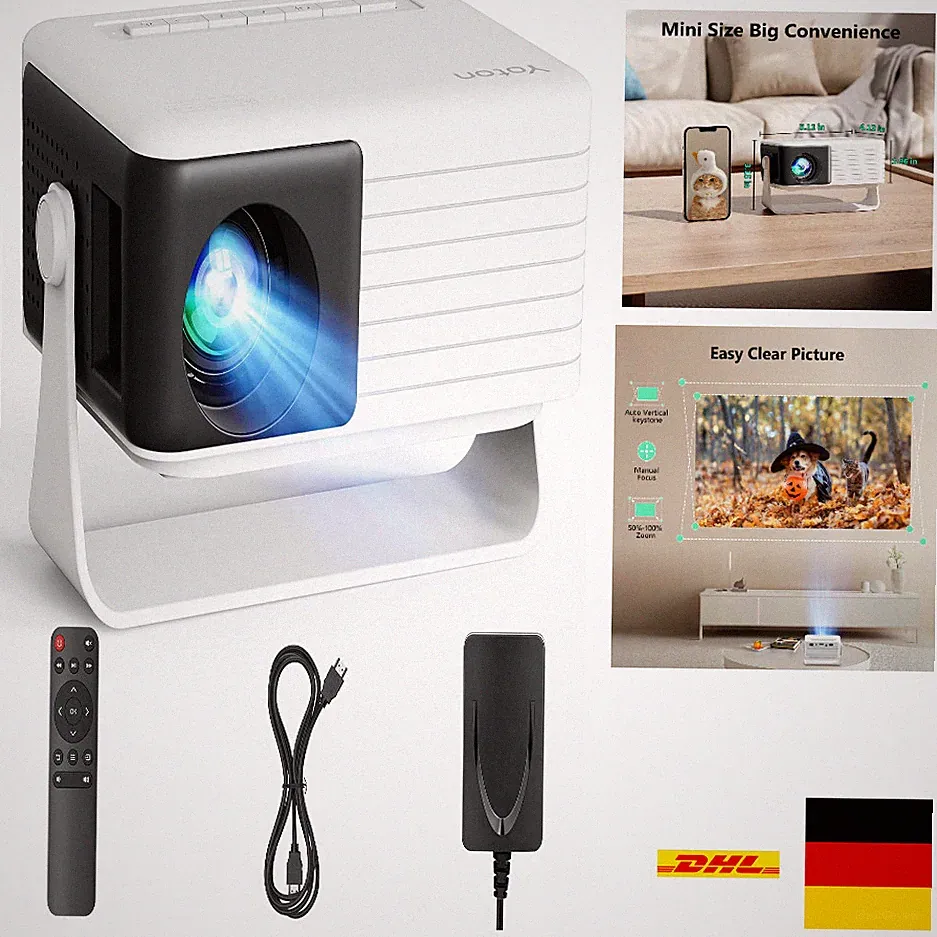 Mini Beamer 1080P 15000L Tragbar Projektor 50x Zoom für Heimkino Unterhaltung