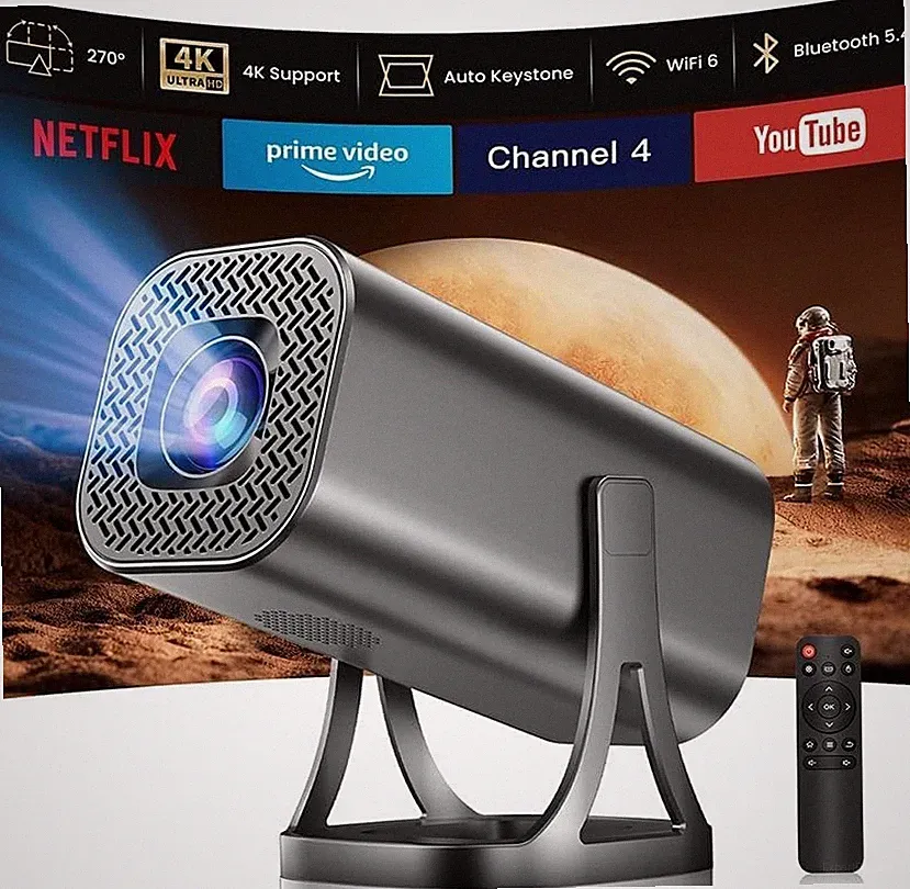 Mini Beamer 1080P 4K WiFi6 Bluetooth Smart Home Cinema Outdoor 200" Bundle