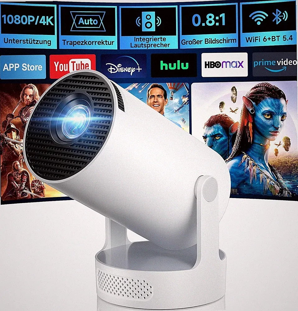 Mini Beamer, 1080P Smart Projektor, unterstützt 4K, Auto Screen Trapezkorrektur