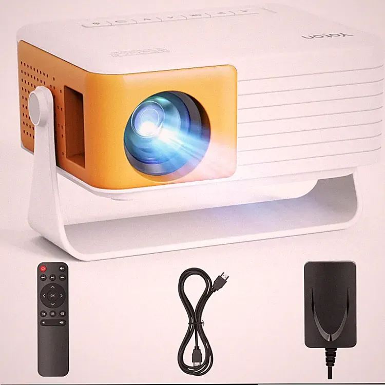 Mini Beamer 1080P Tragbar Gelb 15000 Lumen für Gaming Heimkino 120 Zoll, Auto