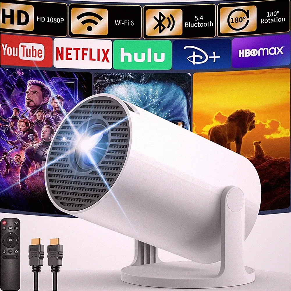 Mini Beamer 1080P Wi-Fi 6 Bluetooth 5.4 Android TV Tragbar Projektor