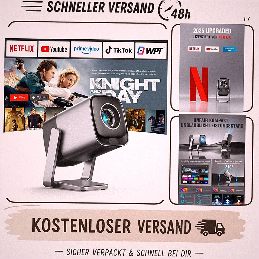 Mini Beamer 1080p XuanPad V18 Netflix Autofokus Bluetooth Heimkino
