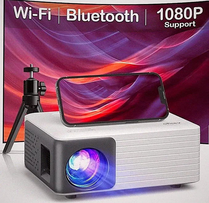 Mini Beamer 2.4G WiFi, Native 1080p Bluetooth Tragbarer Projektor iOS/Android