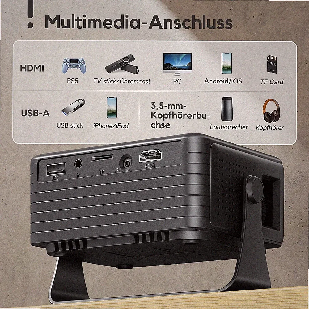 Mini Beamer 360° Drehbare HD 1080P Projektor Auto Keystone iOS USB Neu