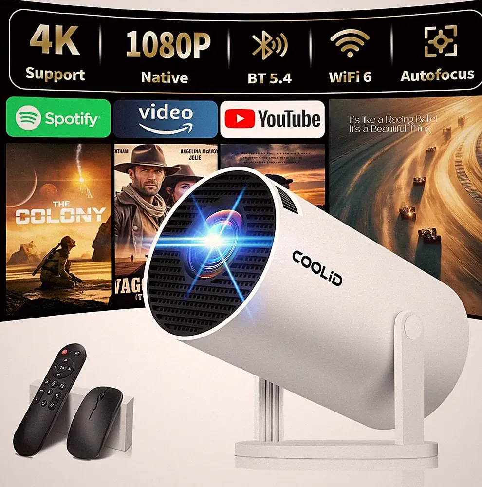 Mini Beamer 4K 1080P 2026 Tragbarer Projektor 5G WLAN6 BT5.4 Auto Trapez 180° Dr