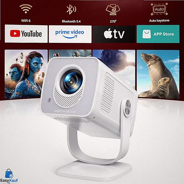 mini beamer 4k 1080p 270 drehbar smart beamer klein mit wifi 6 bluetooth 5.4