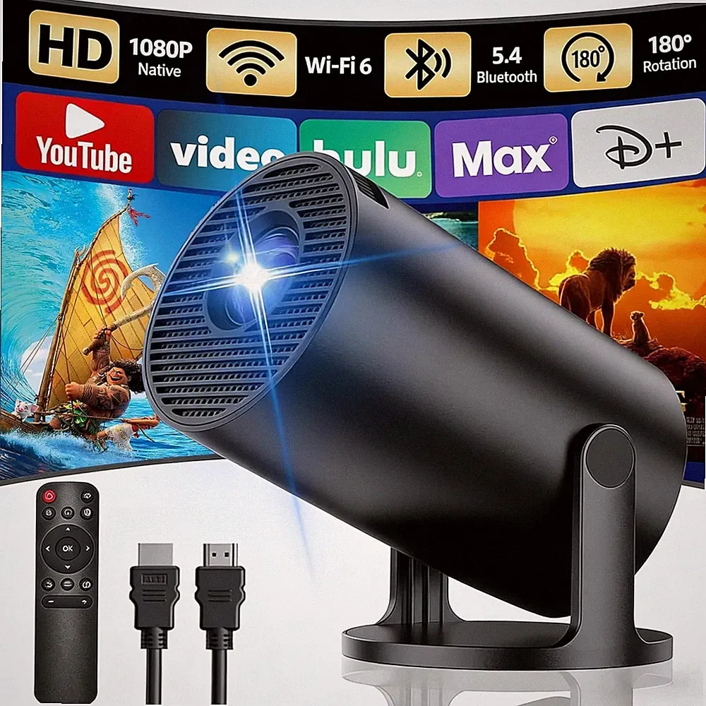 Mini Beamer 4K 1080P Android 14 WLAN Bluetooth Heimkino Projektor tragbar Video