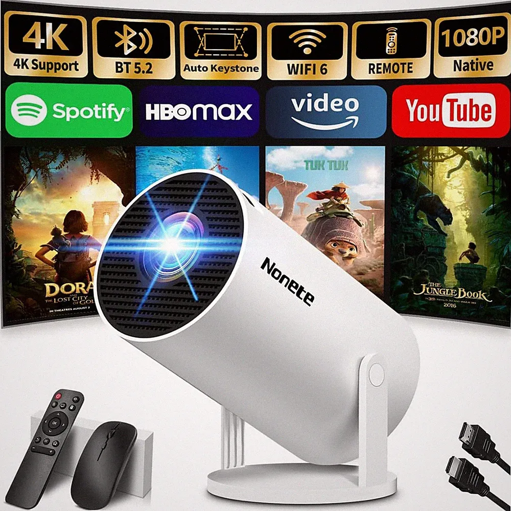 Mini Beamer 4K 1080P Full HD WiFi 6 Bluetooth 5.2 Projektor Trapezkorrektur HDMI