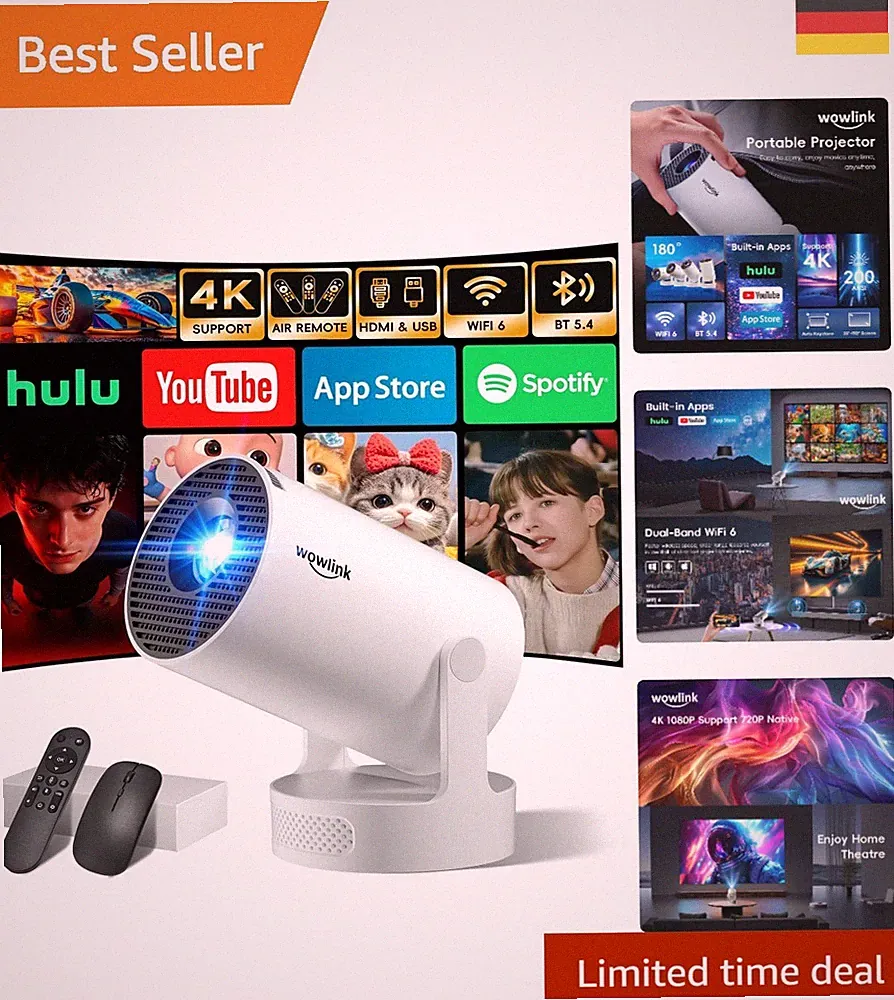 Mini Beamer 4K & 1080P mit Bluetooth 5.4 - Heimkino-Erlebnisse