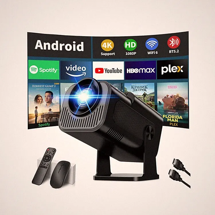 Mini Beamer 4K 1080P Projektor WiFi 6 Bluetooth 5.2 tragbar 270 Grad drehbar