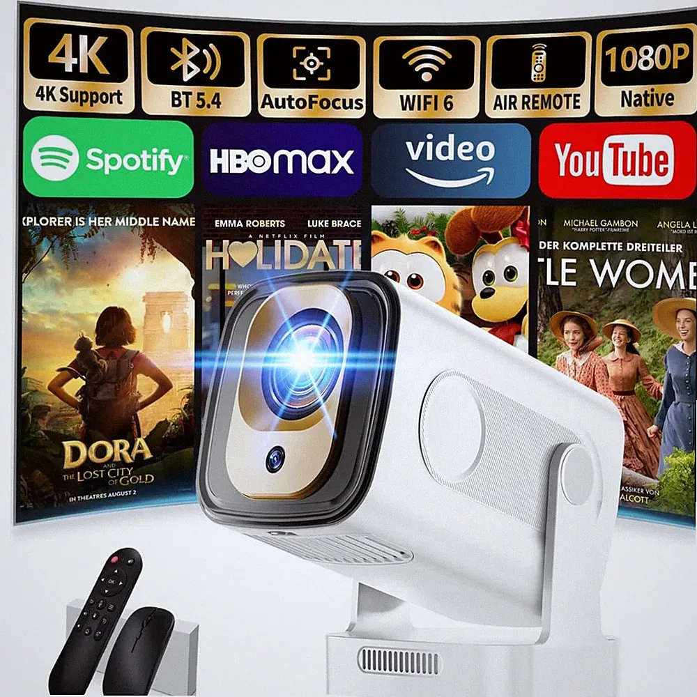 Mini Beamer 4K 1080P Projektor WiFi 6 Bluetooth 5.4 Autofokus Trapezkorrektur