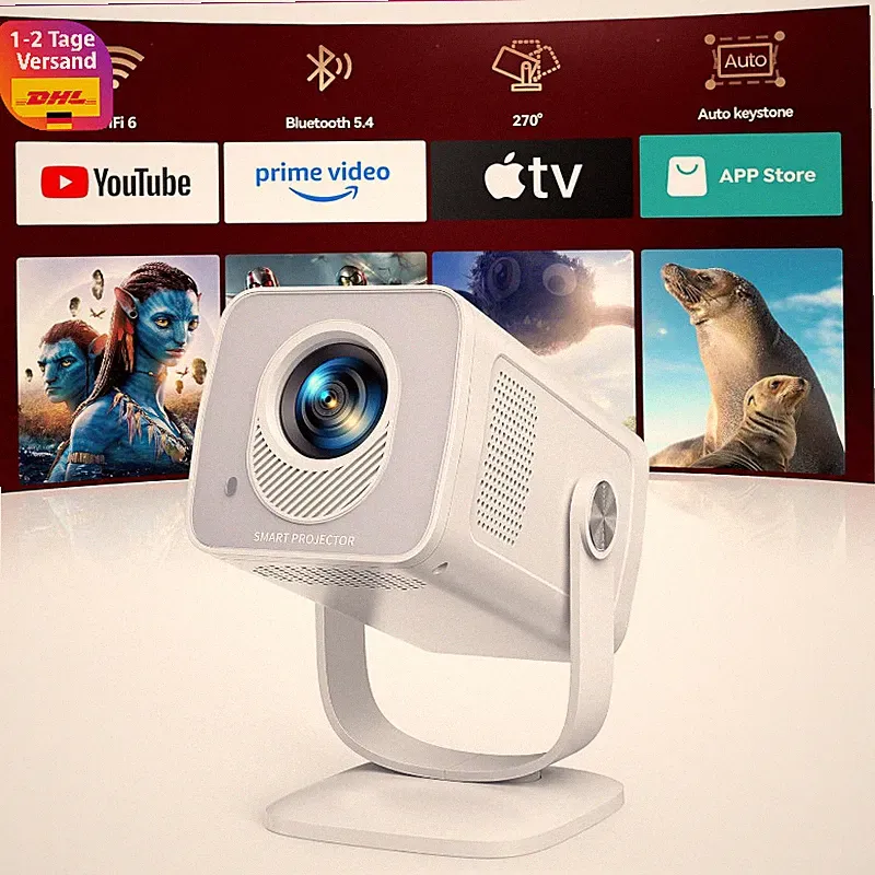 Mini Beamer 4K 1080P Smart Beamer Klein Tragbarer Projektor mit WiFi 6