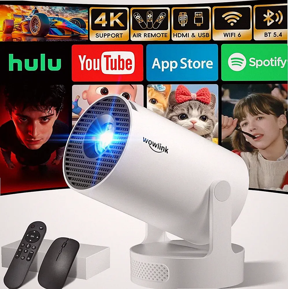 Mini Beamer 4K 1080p WiFi 6 Bluetooth 5.4 Projektor tragbar Auto Keystone 180
