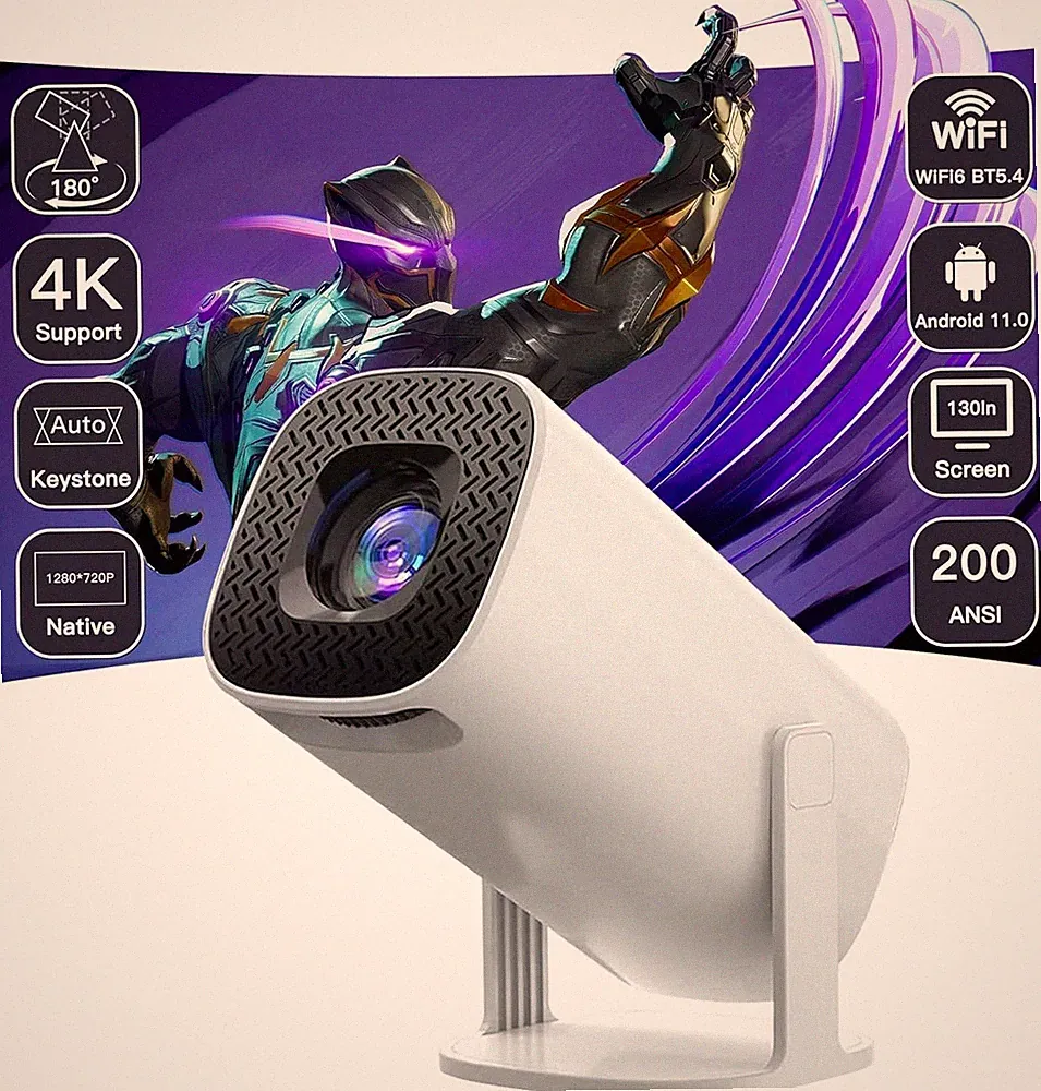 Mini Beamer 4K 1080P WiFi6 BT5.4 Android 11 180° drehbar Outdoor Film