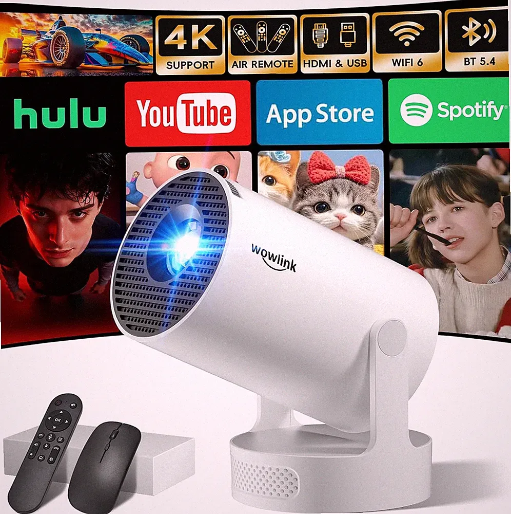 Mini Beamer 4K 2026 Eingebaute Apps 1080P FHD WLAN6 BT5.4 Auto Keystone Smart Pr
