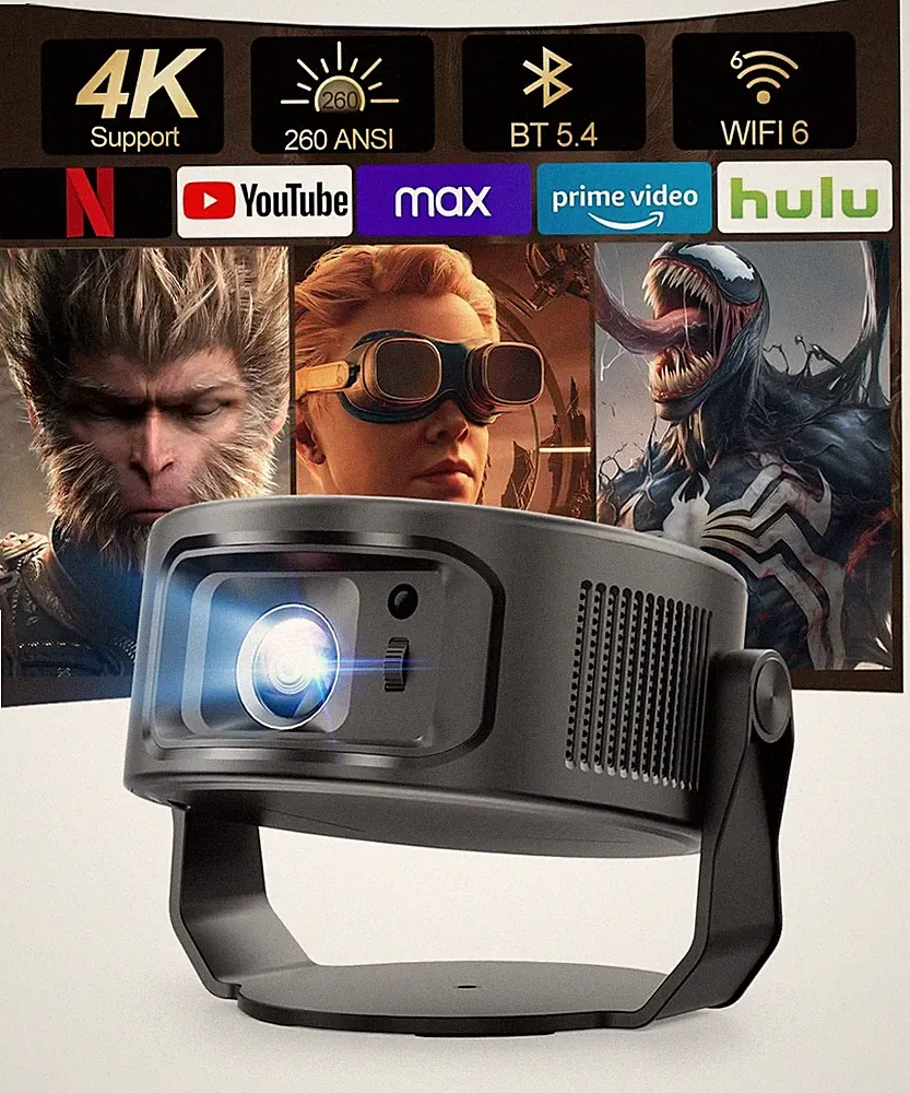 Mini Beamer 4K, 360°+35° Foldable Split Projector, 260 ANSI Wi-Fi 6 und Bluet...