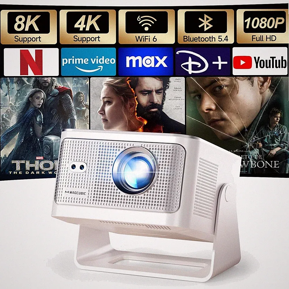 Mini Beamer 4K 8K, Native 1080P, WiFi 6, Bluetooth 5.4, Auto-Fokus, 140 Zoll