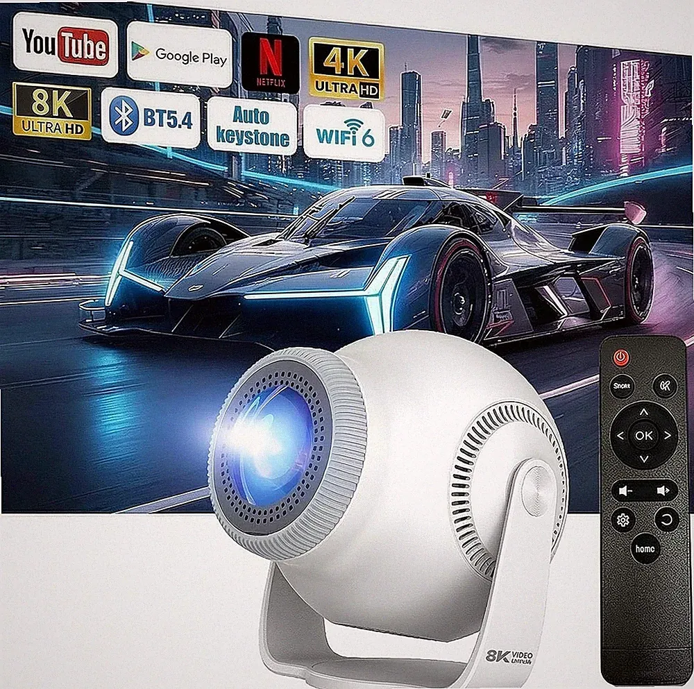Mini Beamer 4K Android 14 Projektor 1080P Bluetooth WLAN Heimkino tragbar FullHD