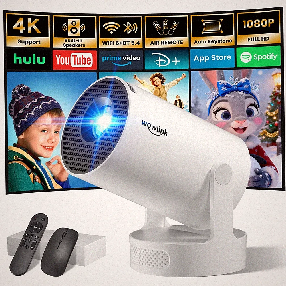 Mini Beamer 4K Bluetooth Fernbedienung 200 Lumen LCD Projektor beige Beamer
