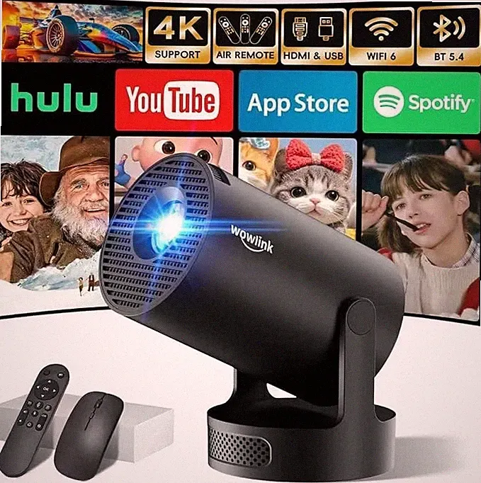Mini Beamer 4K Full HD 1080P Smart Projektor WiFi 6 BT 5.4 Schwarz