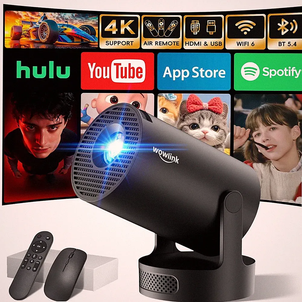 Mini Beamer 4K Full HD 1080P WiFi 6 Bluetooth 5.4 Tragbar Smart Projektor Kino