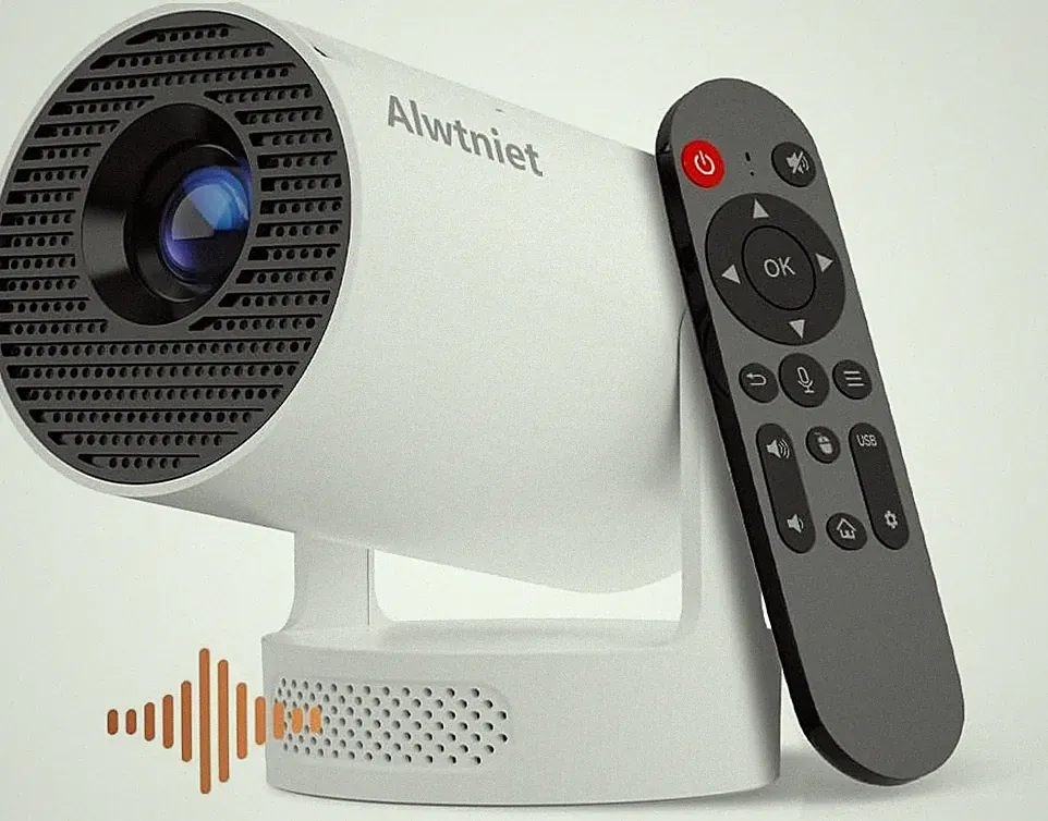 Mini Beamer 4K mit Lautsprecher 180 Grad drehbar Projektor Heimkino für Zuhause