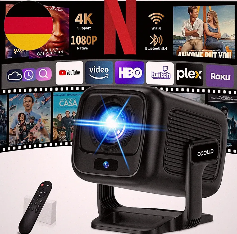 Mini Beamer 4K Native 1080P | 5G WiFi 6 | Autofokus | Trapezkorrektur | Bluetoot