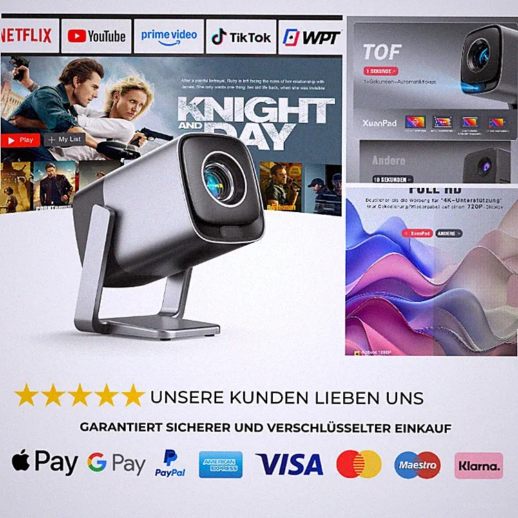 Mini Beamer 4K Netflix Dolby Audio XuanPad 30000 Lumen TOF Autof