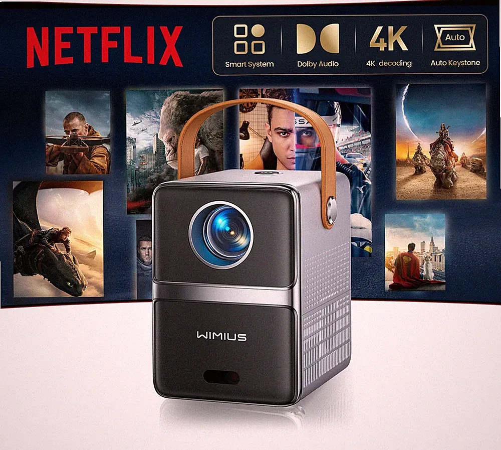 Mini Beamer 4K Netflix Official|Dolby Audio Smart Beamer Klein with WiFi6 2We...
