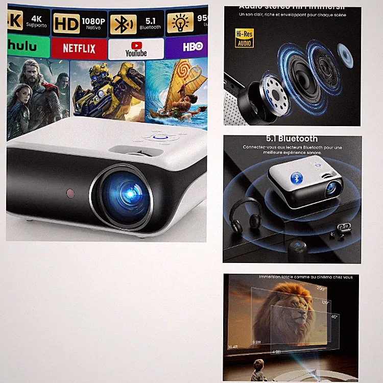 Mini Beamer 4K – Tragbarer Full HD Projektor 1920x1080, HAPPRUN H1, Bluetooth