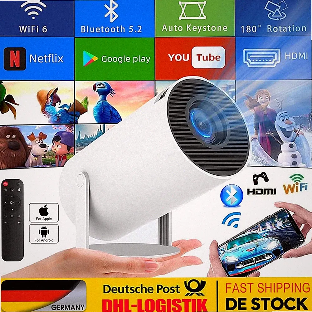 Mini Beamer 4K UHD Heimkino Projektor 5G WiFi Bluetooth Android IOS Taschenkino