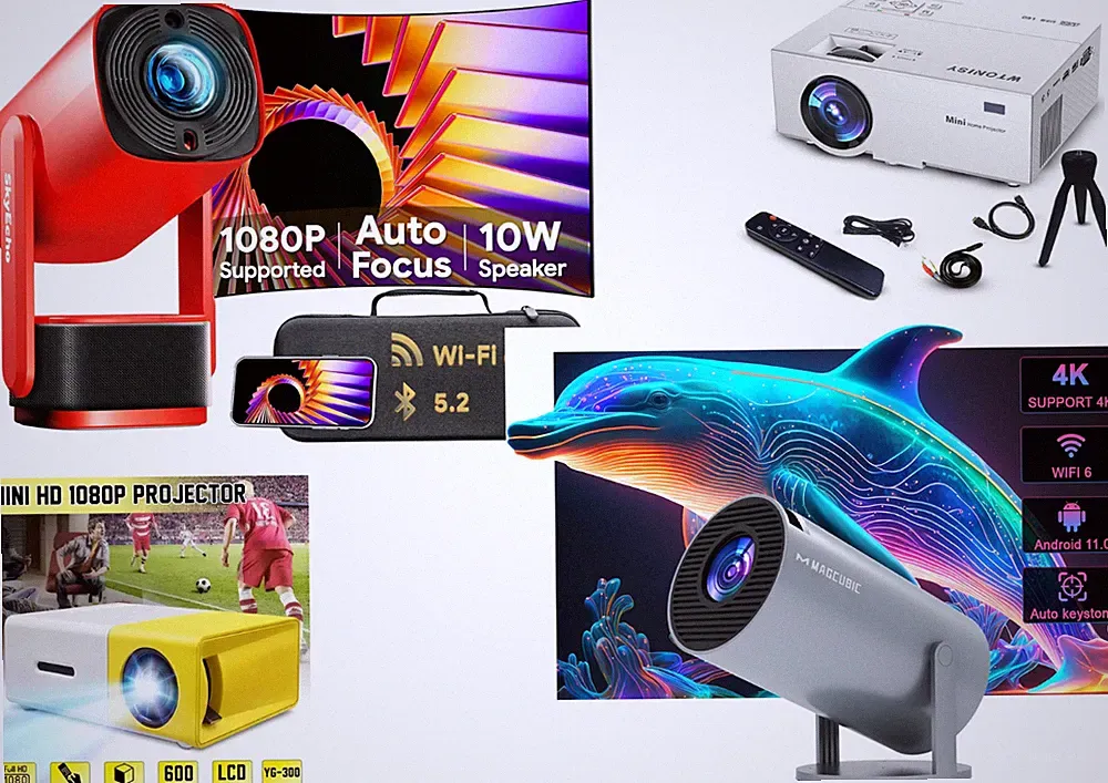 Mini Beamer 4K UHD Heimkino Projektor LCD WiFi Bluetooth Android Taschenkino