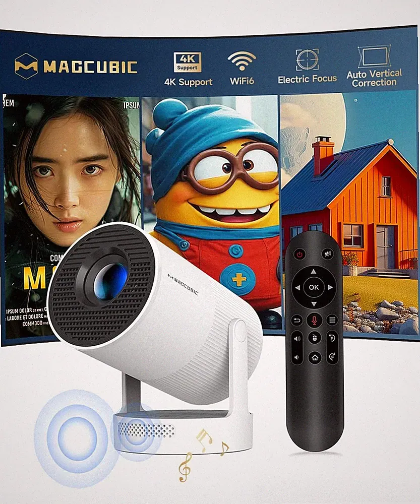 Mini Beamer 4K Unterstützt, Smart Projector Elektrisch Fokus WiFi 6 BT 5.4, 5...