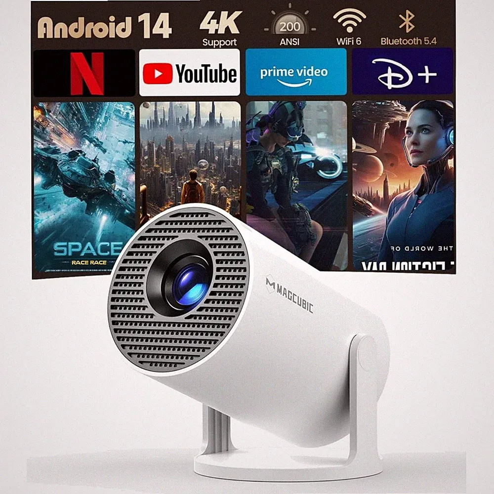 Mini Beamer 4K WiFi 6 Android 14 tragbar Full HD 200 Zoll