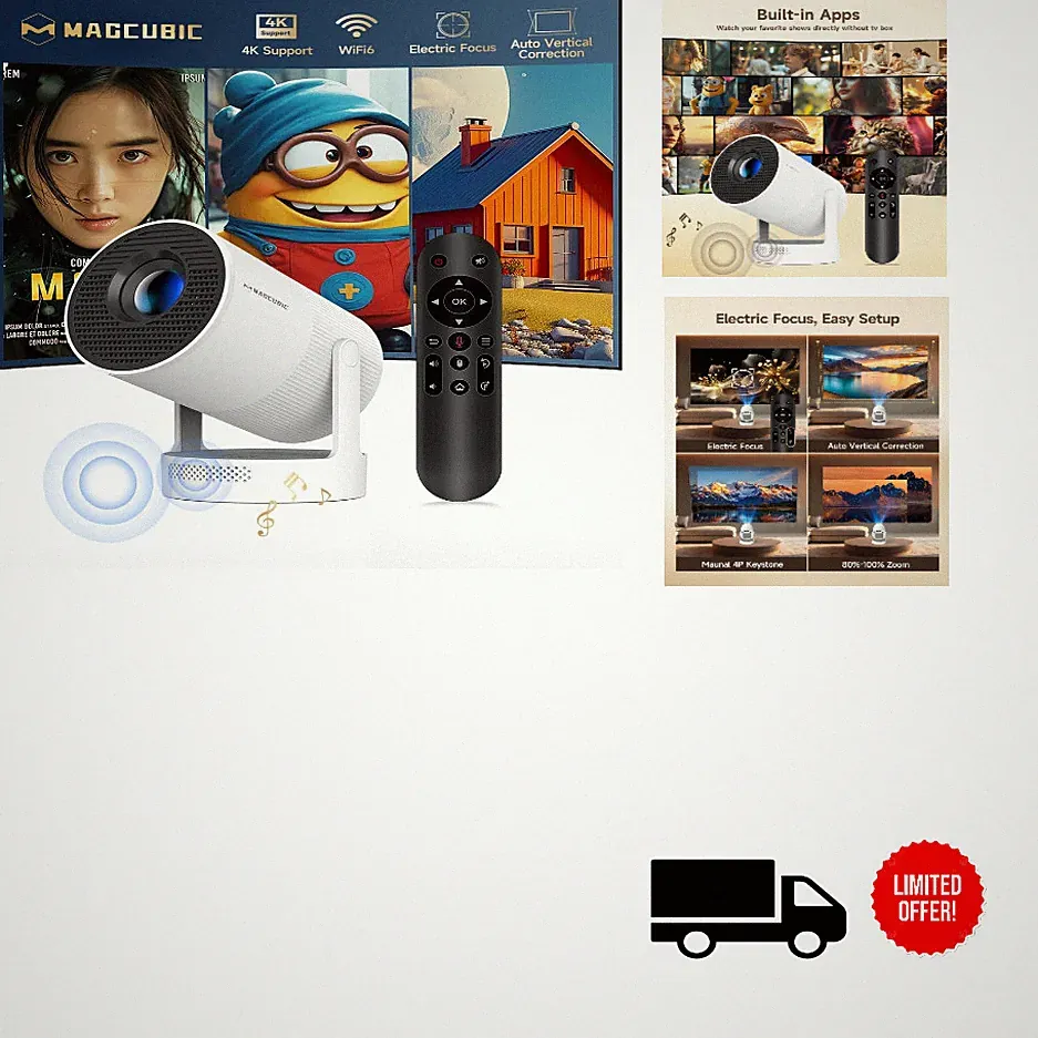 Mini Beamer 4K WiFi 6 BT 5.4 5W Lautsprecher Full HD
