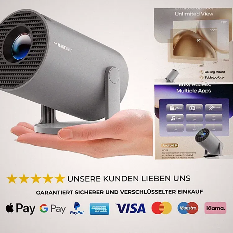 Mini Beamer 4K WiFi 6 BT 5 Lautsprecher 5W 200