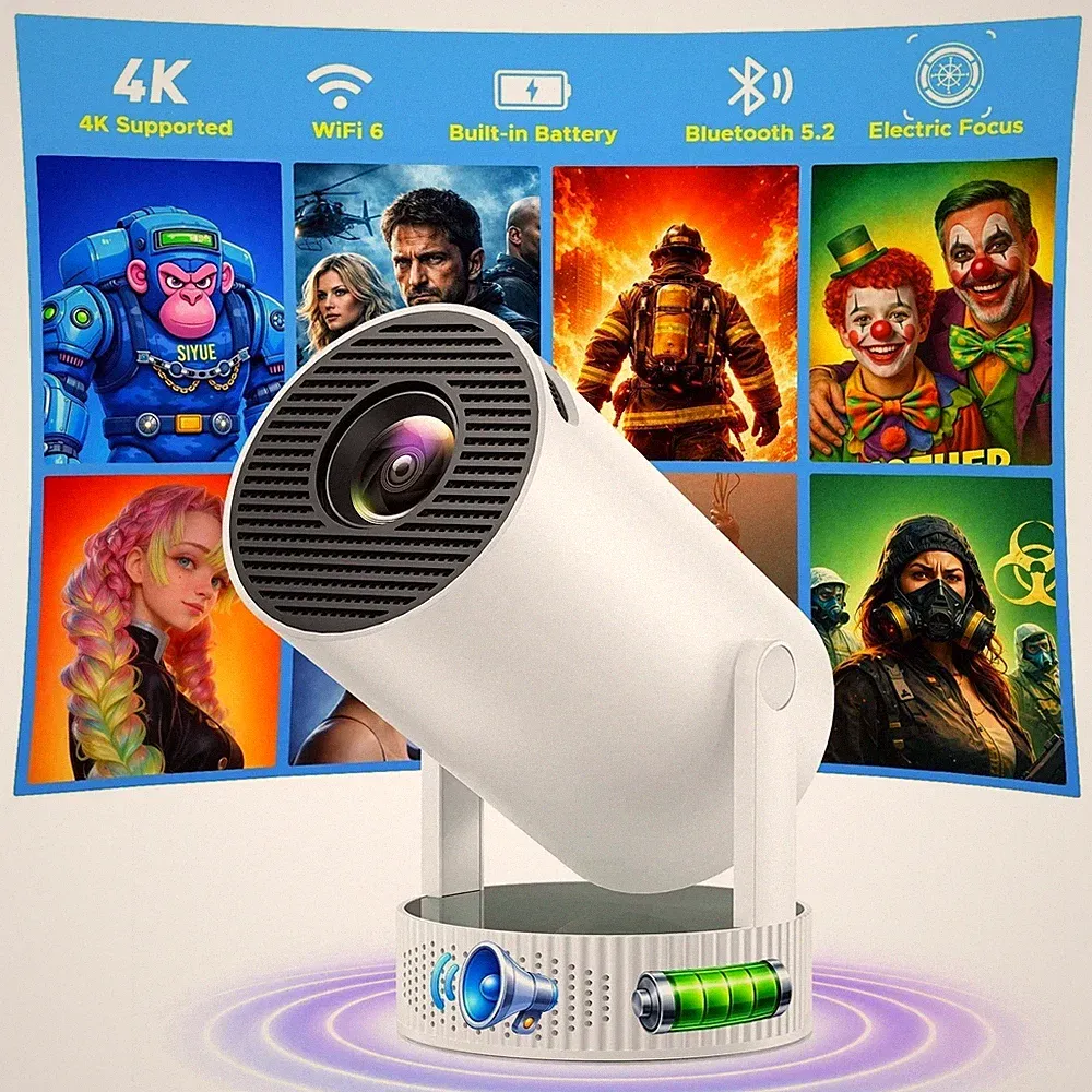 Mini Beamer Akku 4K UHD Heimkino Projektor 5G WiFi Bluetooth Android Taschenkino