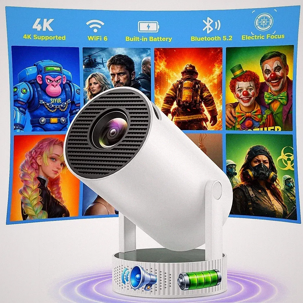 Mini Beamer Akku 4K UHD Heimkino Projektor 5G WiFi Bluetooth Android Taschenkino