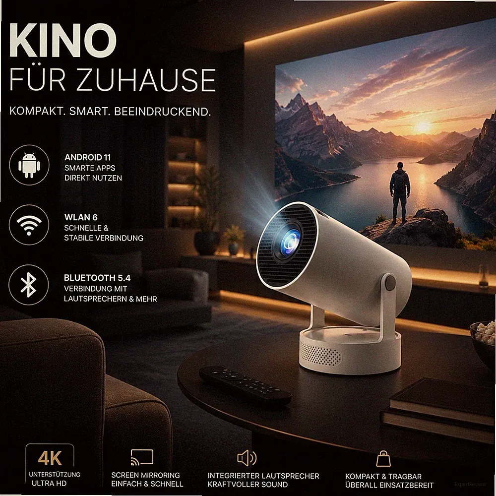 Mini Beamer Android 11 WLAN 6 Bluetooth Heimkino Projektor Tragbar