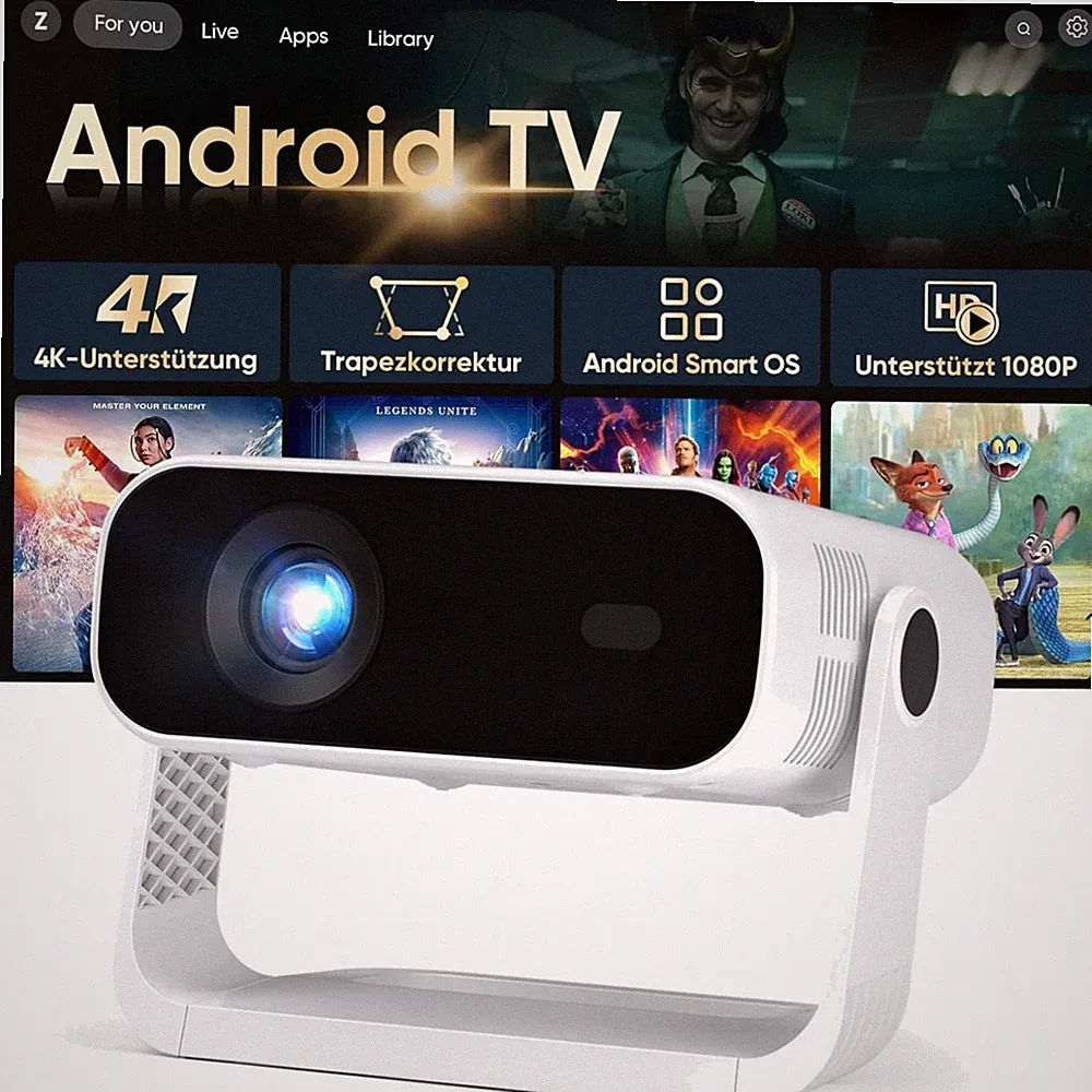 Mini Beamer Android 14 WiFi 6 1080p 4K HDMI Bluetooth Heimkino