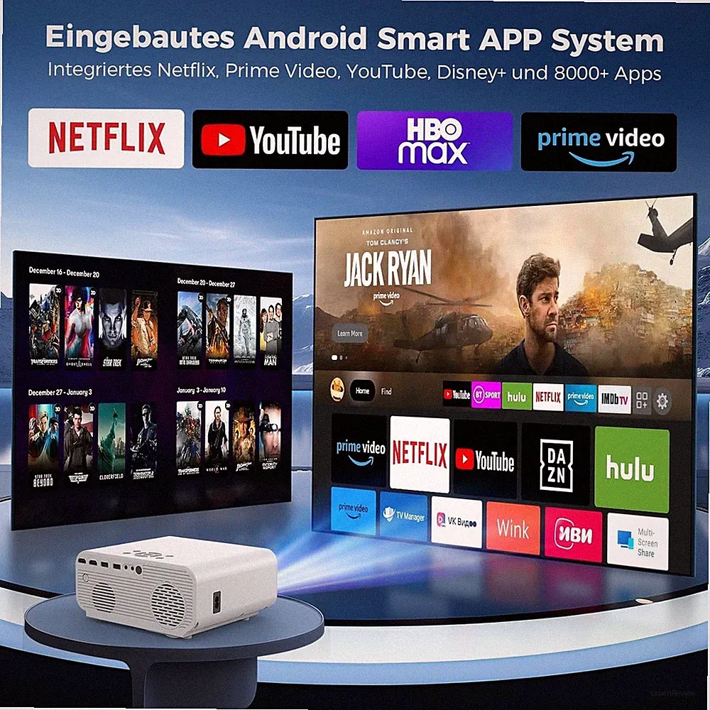 Mini Beamer Android WLAN Bluetooth Autofokus 1080P Full HD 4K Heimkino