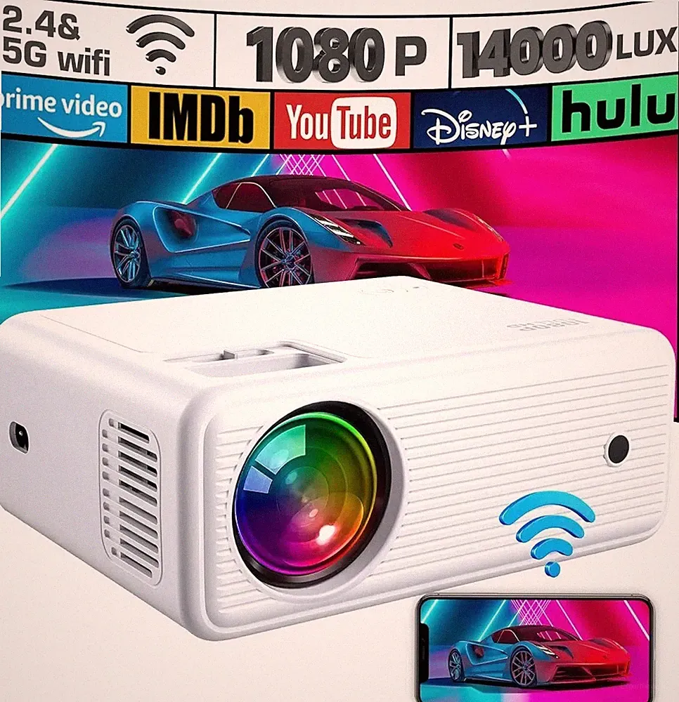 Mini Beamer, ClokoWe WiFi Beamer mit Beamer 1080P Full HD, 14000...