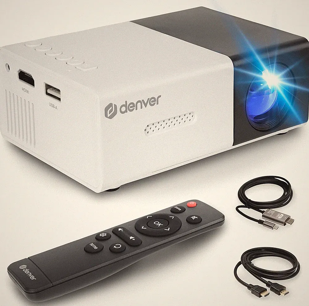 Mini Beamer Full HD 1080P DENVER PR-1000 LED Projektor HDMI USB-C MicroSD Tragba