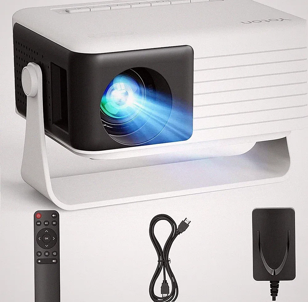 Mini Beamer Klein Full-HD 1080P 15000L 50% Zoom Tragbarer Beamer Schwarz