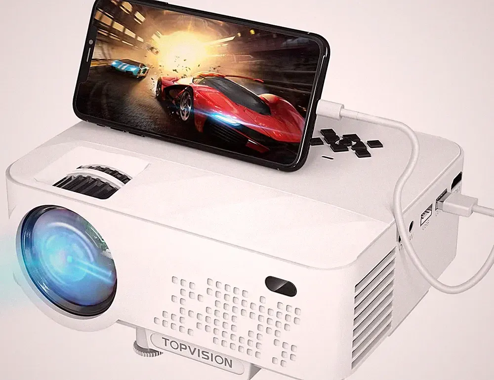 Mini Beamer mit Screen Mirroring, 7000 Lumen Heimkino FULL HD LED-Beamer 1080P p