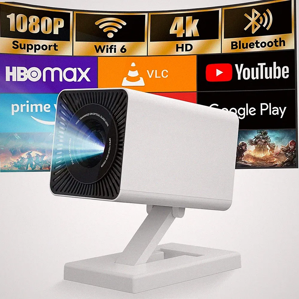 Mini Beamer mit WIFI 6 und Bluetooth, 4K 1080P Unterstützung tragbar weiß